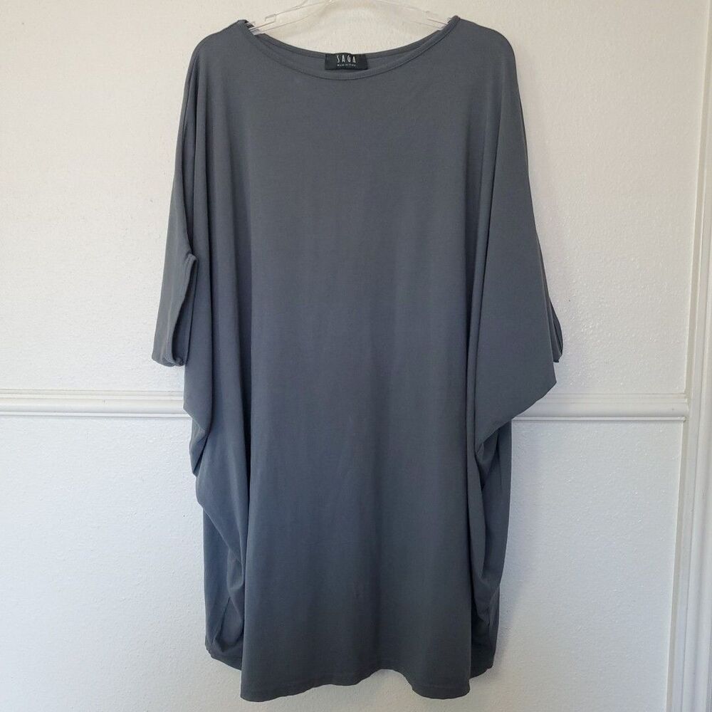 SAGA‎ Made In Italy Tunic Asymmetrical Lagenlook Top One Size Gray Oversize